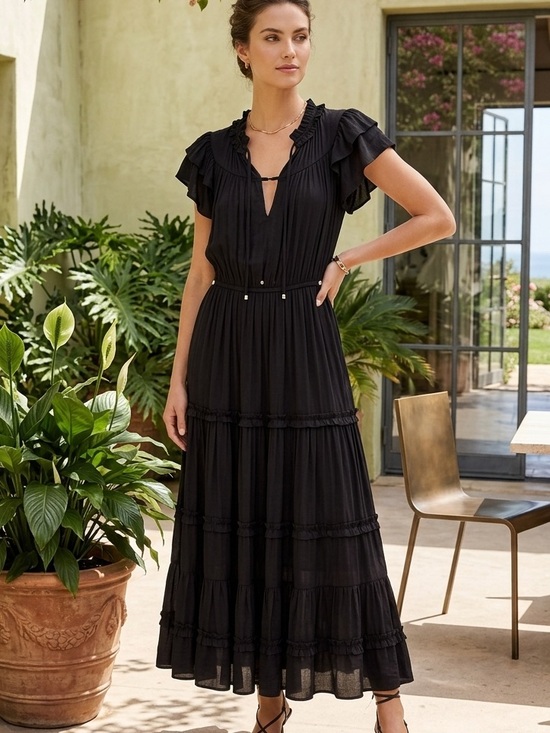 Sam Edelman Dresses & Skirts - Sam Edelman Black Ruffle-Tier Maxi Dress